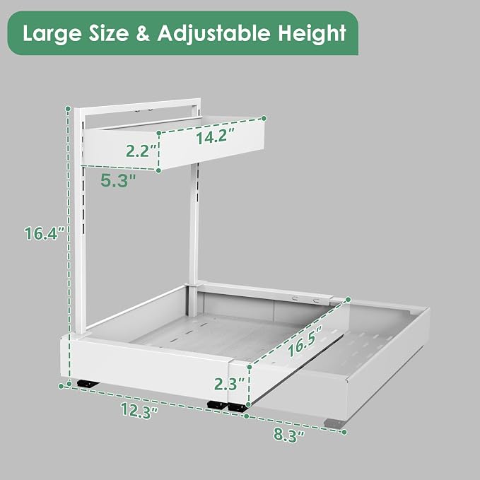 Expandable Under Sink Organizer with 6-Level Height Adjustment | Expandable Width, Pull-Out Cabinet Storage Rack with Quiet Sliding Rails for Kitchen, Bathroom, Laundry Room Cabinets, White