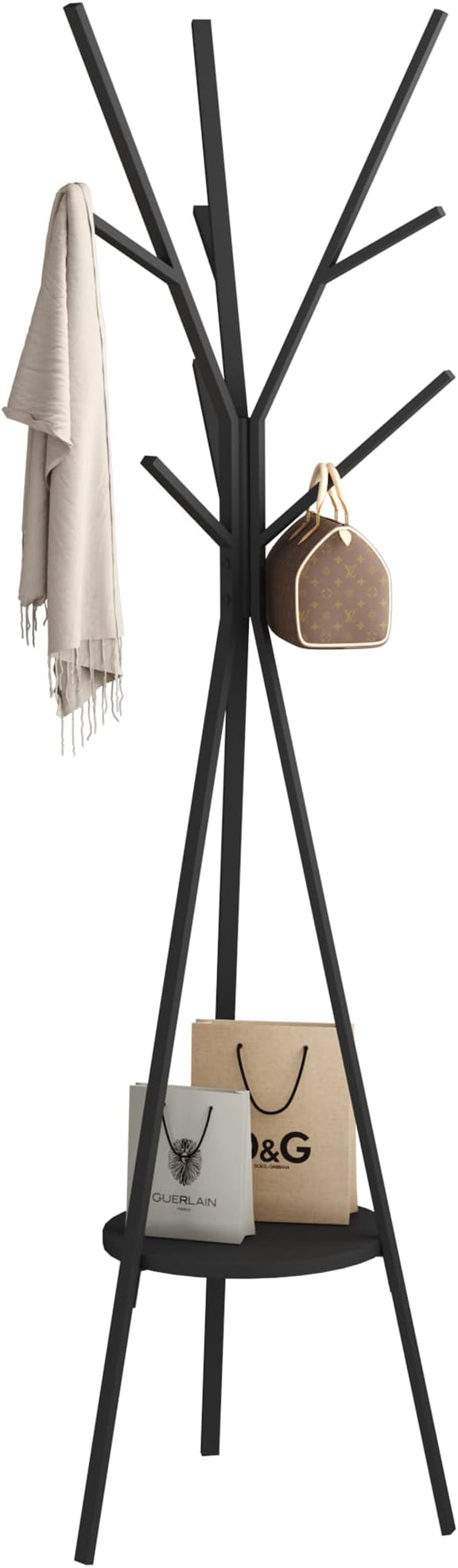 HOME BI Coat Rack Hat Stand Free Standing Display Hall Tree Metal Hat Hanger Garment Storage Holder with 9 Hooks for Clothes Hats and Scarves in Black,17.72" Wx17.72 Dx70.87 H (Black)