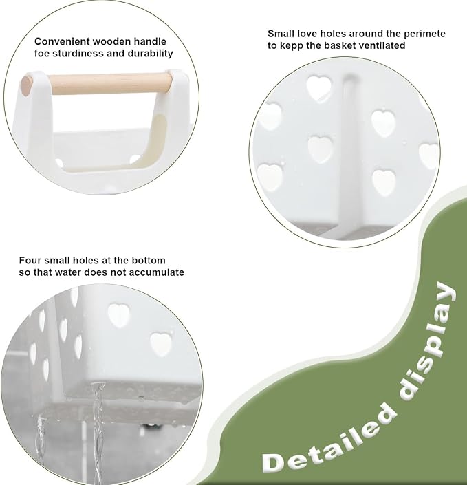 Portable Shower Caddy Plastic Shower Basket Organizer with Handle, White | Divided Bathroom Caddy Storage Cleanning Caddy Tote for College, Dorm Room, Kitchen
