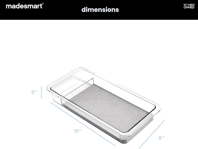 madesmart Drying Stone Drawer Organizer, Clear | diatomite, fast drying surface, divided layout, toothpaste floss, dental items, bathroom counter, woman owned