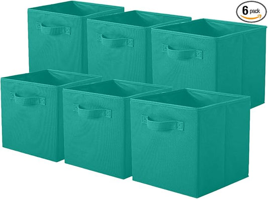PowerKing Collapsible Storage Cubes, Farbic Storage Bins, Forest, 6 Pack | Sturdy, Lightweight, Easy Pull Handle, Closet & Shelf Organizer, Clothes and Toys Storage, 10.5'' x 11'' x 10.5''