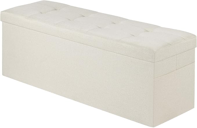 VEVOR Foldable Storage Ottoman Bench, End of Bed Bench with Side Bags, Folding Upholstered Storage Chest Supports 660 lbs, Linen Bed Ottoman with Large Space for Living Room, Bedroom, Entryway, Beige