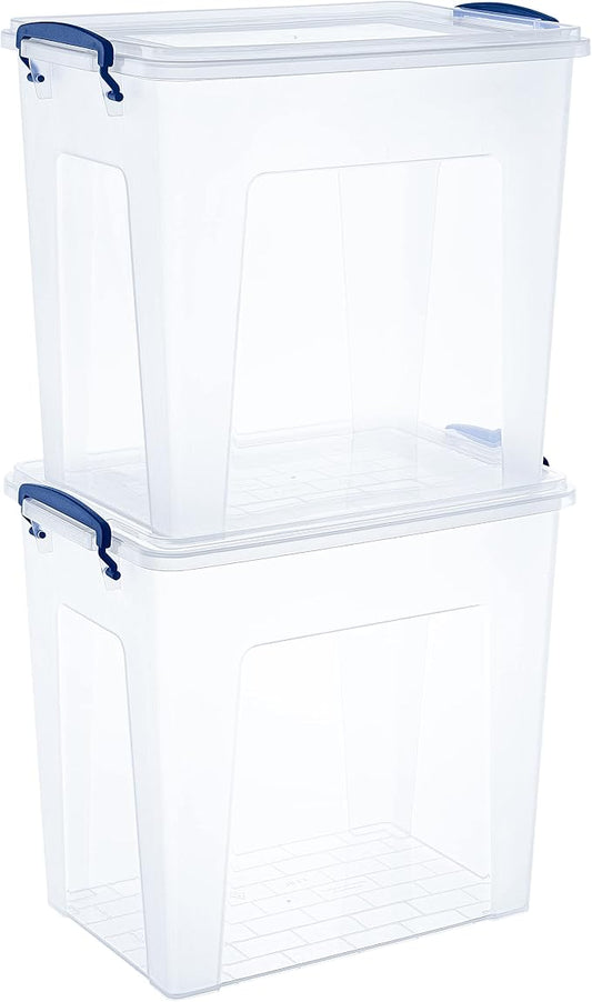 Superio Storage Bins with Lids, Clear Plastic Containers for Organizing, Stackable Totes, BPA Free, Odor Free, Organizer Boxes for Home, and Dorm (2 Pack, 14.25 Qt)