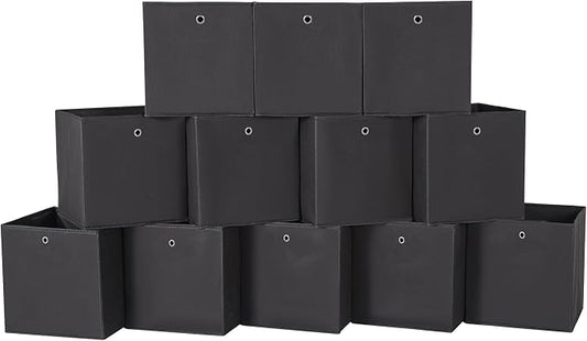 Foldable Storage Cubes Bins ,11 Inch Cloth Storage Cube Fabric Storage Box Cubes Organizer Baskets with Handles for Home Organizer Set of 12 (Black)