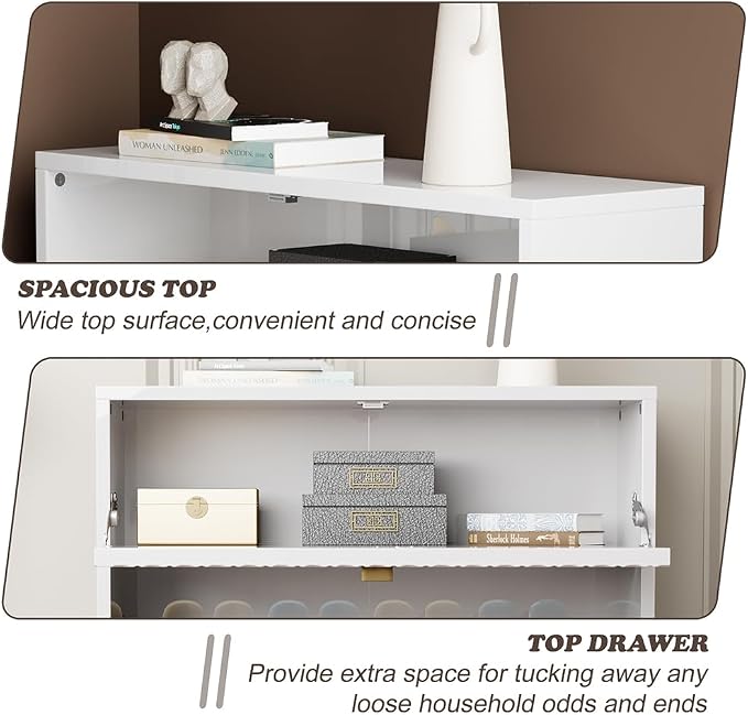 Boyel Living 3 Flip Drawers Free Standing Shoe Racks,Modern Shoes Cabinet with Brass Knobs and Legs, 24 Pair for Entryway (White