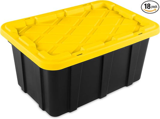 Sterilite 18-Pack Industrial Tote, Plastic Storage Container Bins with Lids, 17 Gallon - Heavy-Duty Organizing Containers for Closet, Bathroom, and Office