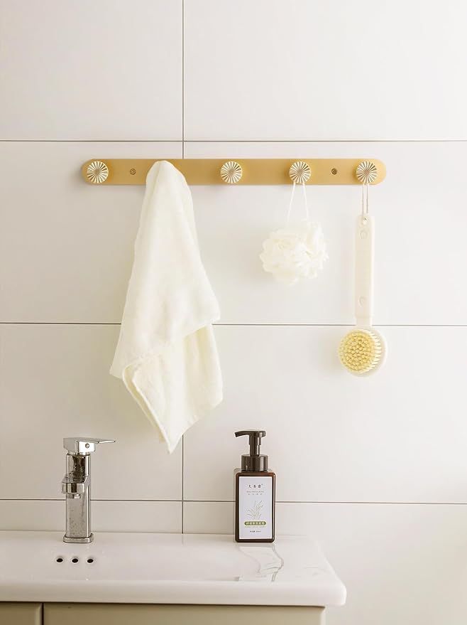 1 Pack Coat Rack Wall Mounted Gold Brass Towel Hooks for Bathrooms Wall Hooks for Hanging Robe Coat Hooks Kitchen Decorative Heavy Duty Zinc Alloy