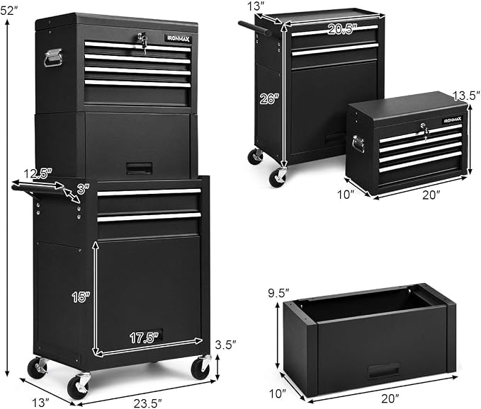 Goplus Tool Chest, 3-in-1 Rolling 6 Drawers Tool Cabinet with Detachable Top Toolbox, Middle Tool Storage, Universal Lockable Wheels, Protective Liner, Auto Lock, Metal Tool Box for Garage Workshop