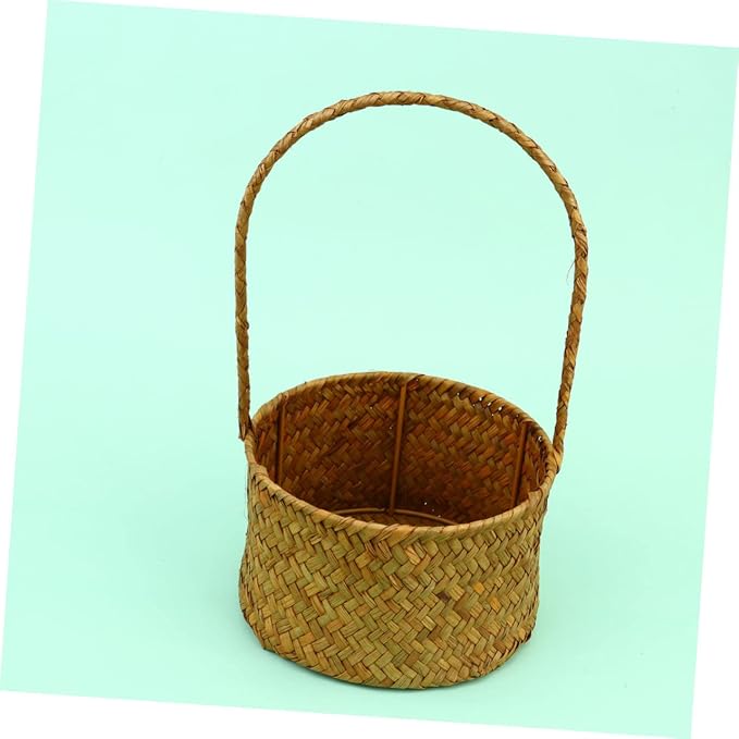 Natural Seagrass Basket Woven Storage Baskets Flower Container Straw Woven Decor Handle Design Home Office Decor