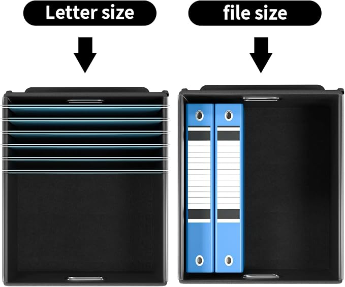 File Organizer Box with Lids, Collapsible File Folder Organizer | File Box with Plastic Slides for Office Document Storage, Filing Bin for Letter Size Hanging File Folders (2 Pack, Black)