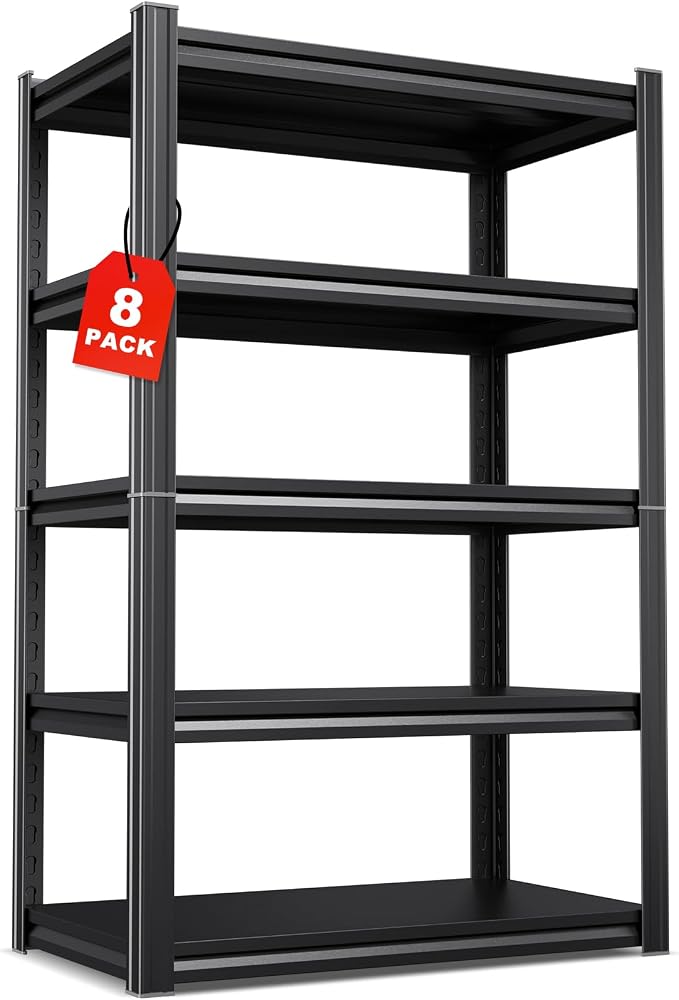 Set of 8 71"H Garage Shelving-2050LBS 5 Tier Storage Shelves,Adjustable Heavy Duty Metal Shelving Unit and Storage Large Rack,Utility Steel Shelf For Shop Warehouse Industrial Pantry 71"x35"x16"