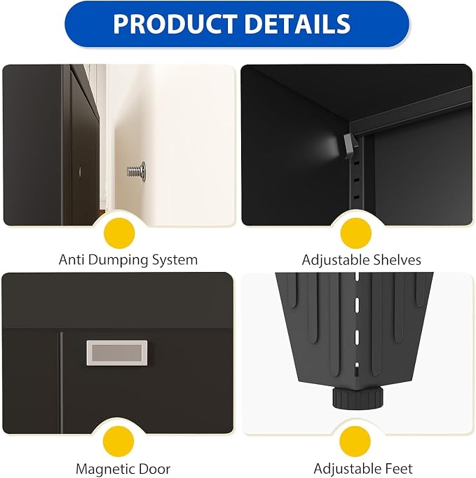 75" Metal Storage Cabinet with 2 Doors and 5 Adjustable Shelves,Black Farmhouse Kitchen Pantry Cabinet,Steel Garage Tool Cabinet,File Cabinetfor Home,Office,Dinning Living Room,Warehouse