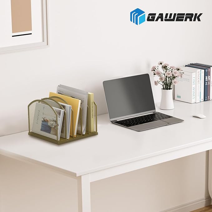 Gawerk 5-Section Vertical Desktop Organizer, 5-Section Mesh File Folder Stand Sorter for Office Home Classroom Organization