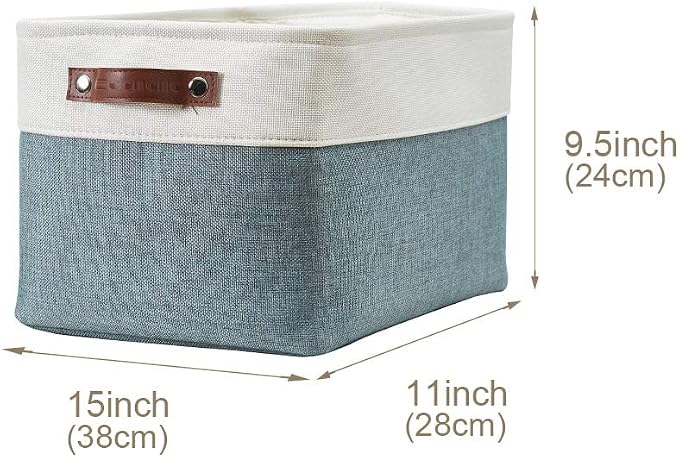 DECOMOMO Storage Bins, Large Fabric Storage Baskets for Shelves 4 Pack | 15 x 11 x 9.5 inches Decorative Linen Closet Organizers (Green & White)