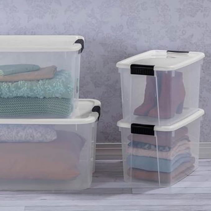 Sterilite Ultra Latch Box with Lids for Home and Office, 30 Quart, 12-Pack | Heavy-Duty and Stackable Plastic Containers with Latches for Closet, Cabinet, Bedroom, Bathroom and Dorm Room Organization