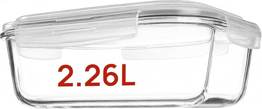 Vtopmart 1Pack 2260ml/76.4oz Extra Large Glass Storage Container with Lid | Meal Prep Food Container Set, Snap Airtight Lids for Baking, Microwave, Oven, Leak Proof, for Freezer, Dishwasher, BPA Free
