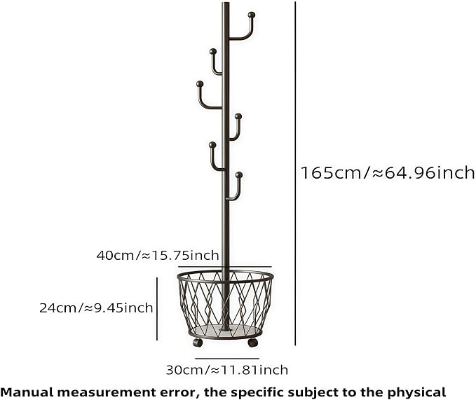 Black Moveable Cactus Metal Coat Rack with Basket Freestanding 65" | Modern Organizer for Scarf Jacket Hat Bags Ideal for Home Entryway Bedroom Corner Stable