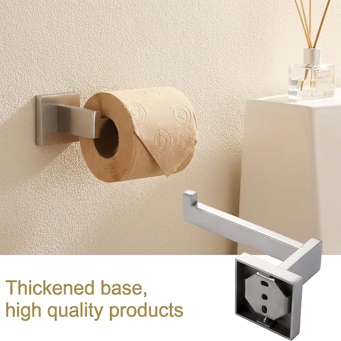 5-Piece Bathroom Hardware Set, 23.6 in Towel Bar, Brushed Nickel | SUS304 stainless steel, 55 mm square bases, concealed screw mount, towel ring, toilet paper holder, 2 robe hooks