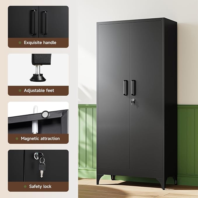 Letaya 71" H Metal Storage Cabinet with 2 Doors and 4 Shelves,Tall Kitchen Pantry Cabinets,Utility Pantry Organizers for Cupboard/Dining/Bathroom/Home Office/Garage, Steel Tool Cabinets