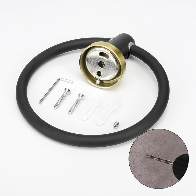 NearMoon Bath Towel Ring, Bathroom Hardware Accessories-Thicken Stainless Steel Hand Towel Holder for Bathroom, Modern Round Towel Hanger Wall Mounted (Black and Gold, 1 Pack)