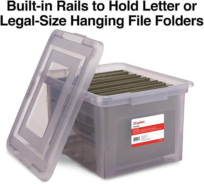 STAPLES File Box Plastic File Box Snap, Letter/Legal Size, Frost Gray, 4/Carton