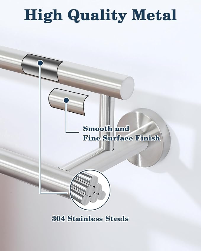 Alise Double Towel Bar,28" Towel Racks for Bathroom Wall Mounted,Nickel | Bathroom Towel Rack SUS304 Stainless Steel Bathroom Towel Holder Quick Drying Hand Towel Holder Towel Bar for Walls