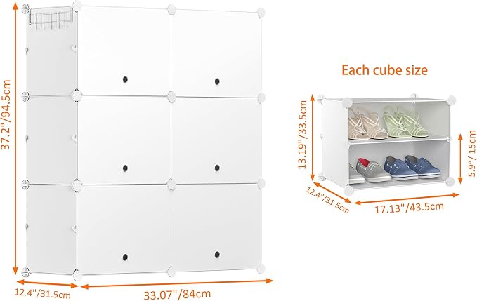 HOMIDEC Shoe Rack Organizer 24 Pair Modular Shoe Storage Cabinet for Closet | PP Plastic, Sturdy Steel Frame, Waterproof, Dustproof, Easy Clean, Shoe Shelves for Closet Garage Hallway Bedroom Entryway