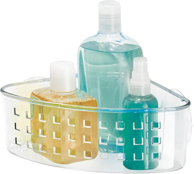 iDesign Plastic Suction Cup Corner Shower Basket, Set of 2, Clear | Bathroom Storage, Made in USA