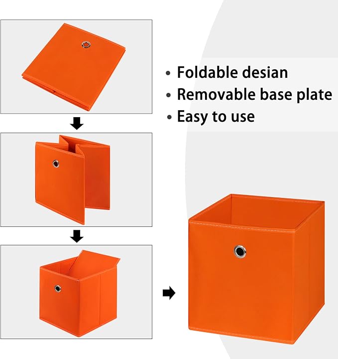 Foldable Storage Cubes Bins ,11 Inch Cloth Storage Cube Fabric Storage Box Cubes Organizer Baskets with Handles for Home Organizer Set of 6 (Orange)