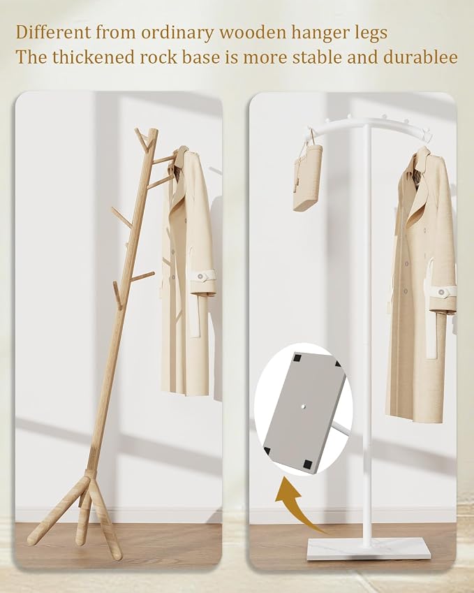 Freestanding Metal Clothes Rack with Natural Rock Base,68.9in,White | T-shaped Coat Hangers with Anti Slip Knots,Easy to Clean Garment Racks for Home,Durable Clothing Trees for Office