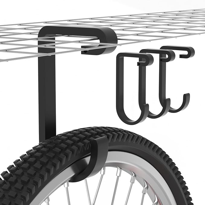 bussdis Thickened Bike Hooks for Garage Ceiling Rack: Heavy Duty Overhead Storage Rack Hook for Bicycle, Hold 50 lb, Safe Rack Bike Hanger, Metal, 4 Pack