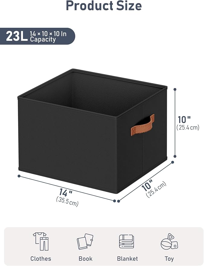 4 Pack Large Closet Storage Baskets Bins for Shelves, Collapsible Fabric Closet Organizers and Storage with Polyester Handles, Decorative Baskets for Organizing Clothes, Towels, Linen Closet 14"x10"