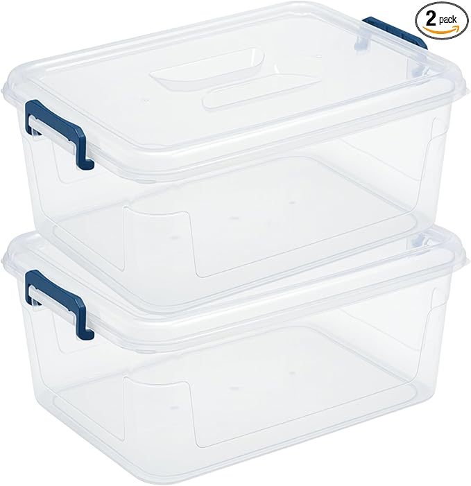 Tribello Plastic Storage Bins with Lids, Clear Stackable Storage Containers - 16 Qt - 2 Pack