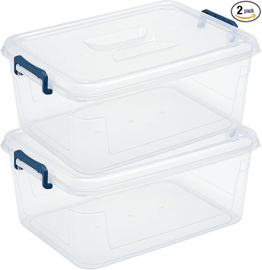Tribello Plastic Storage Bins with Lids, Clear Stackable Storage Containers - 16 Qt - 2 Pack