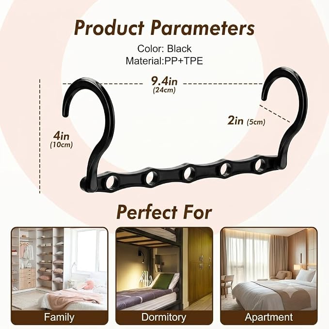 HOUSE DAY Closet Organizers and Storage 8 Pack - Black, Saving Closet Space | with 5 Holes for Daily Clothes Storage, Multifunctional and Cascading Home Essentials, Small Closet Organizer for Storage