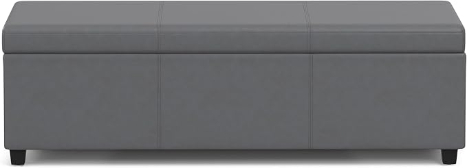 SIMPLIHOME Avalon 60" Wide Fabric Storage Ottoman in Midnight Black | Contemporary lift-top ottoman with high-density foam; rectangle storage bench or coffee table for living room or entryway.