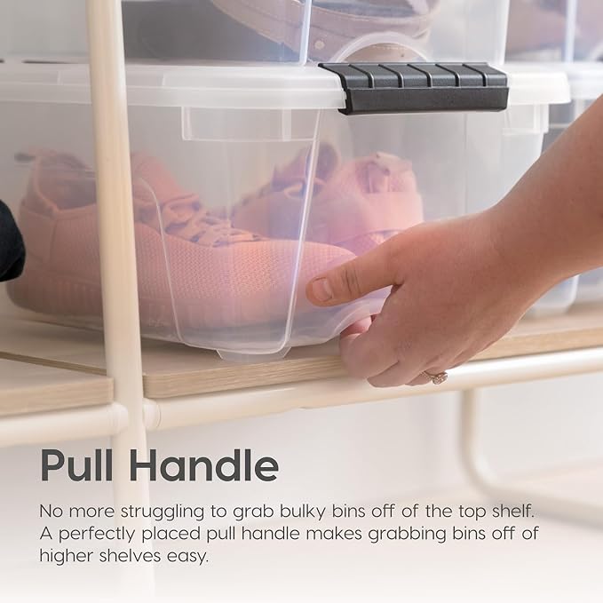 IRIS USA 4-Pack 32 Quart Storage Bins with Lids, Clear | Transparent design makes contents easy to find. Great for linens, décor, closet storage, and supplies. Nestable design saves