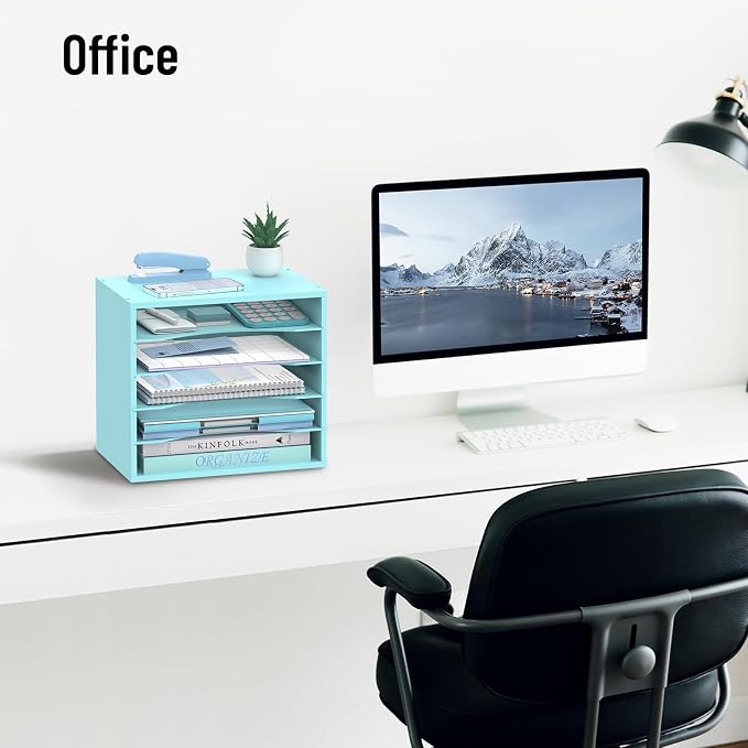 5-Tier Paper Organizer for Desk, Adjustable Mail Organizer, Blue | 5-Tier Paper Organizer and Mail Organizer for Desk with Adjustable Shelves for Letter Size Files Folders and Office Supplies