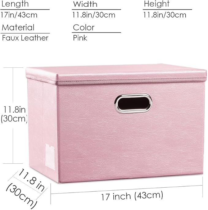 PRANDOM Large Stackable Storage Bins with Lids [5-Pack] Leather Fabric Foldable Storage Boxes Organizer Containers Baskets Cube with Cover for Bedroom Closet Office Nursery Pink (17.7x11.8x11.8)