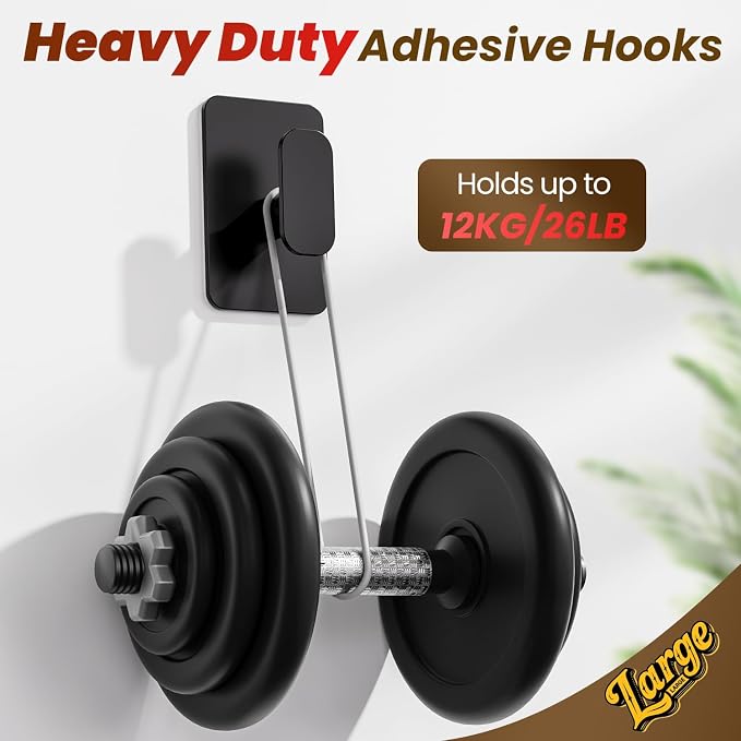 Large Heavy Duty Wall Hooks - 26lb Max, Stainless Steel Adhesive Towel Hooks for Hanging Towel, Coat, Robe, Hat, Sticky Towel Holder for Wall Mount in Bathroom, Shower, Kitchen (Black, 2 Pack)