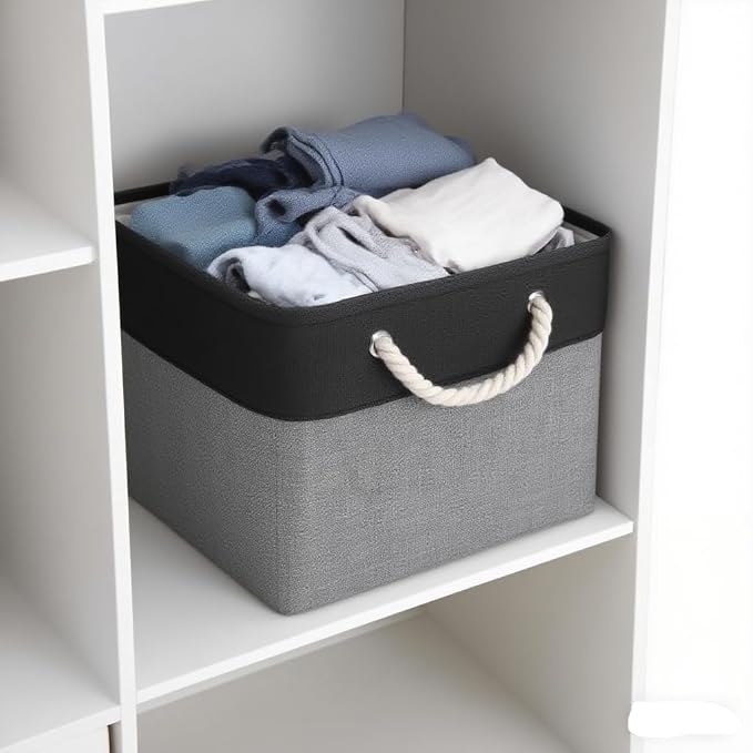 Cube Storage Bins, Collapsible Fabric Storage Cubes Bins, 11 Inch Cube Storage Bins with Handles, Foldable Storage Cubes (Black/Gray, 6Pack)