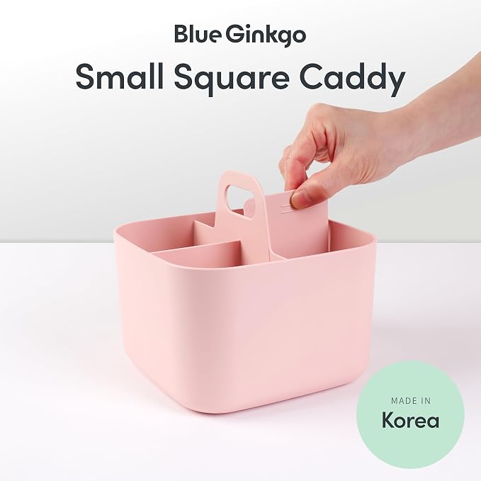 BLUE GINKGO Stackable Organizer Caddy, Square, Pink, Made in Korea | Portable. Adjustable. Home, Office & School Storage.
