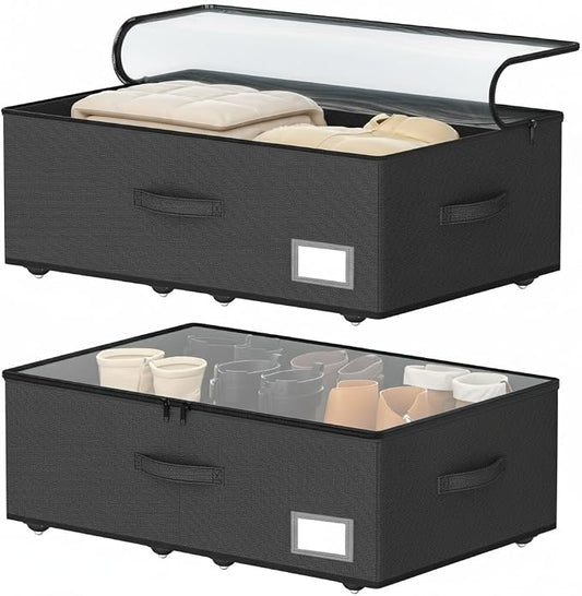 EE-RoomWorld Underbed Storage With Wheels, No Assemble Required 12 inches Height Under bed Storage Bins,Large Capacity Rolling Shoe Storage Containers，Dorm clothes Storage