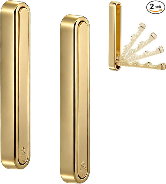 4.33 in Extended Folding Coat Hooks, 2 Pack Gold Wall Hooks, Zinc Alloy | 90° Foldable Design, Wall Mounted, Zinc Alloy, Flip-Down Design, Includes Screws And Anchors, For Bedroom, Entryway, Closet