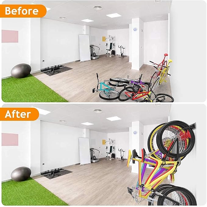 TORACK Bike Storage Rack, 6 Bike Racks & 5 Hooks for Garage, Wall Mount Vertical Bicycles Hanger for Home Space Saving, up to 600lbs, 64-inch