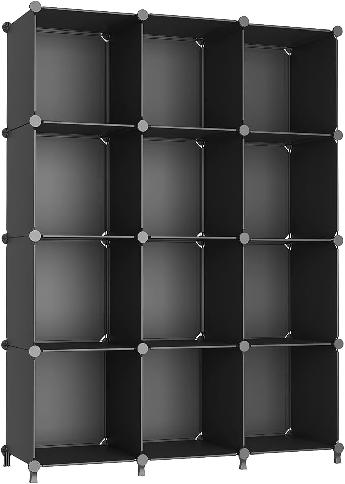 AWTATOS 12 Cube Storage Organizer, Closet Organizer Storage Shelves, Black | Portable Closet, DIY Stackable Storage Cubes Shelve, Plastic Clothes Organizer Shelving for Home, Bedroom