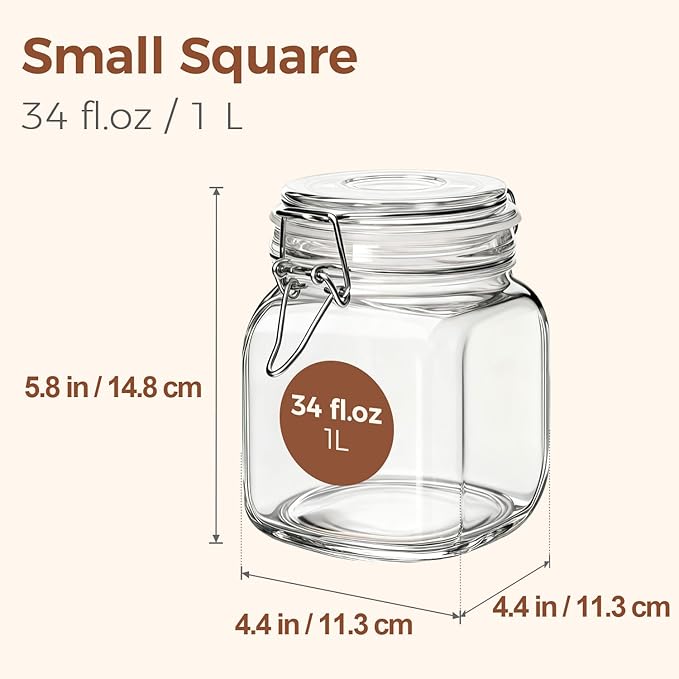 ComSaf Square Glass Pantry Jars with Airtight Lids 34 oz 3 Pack Coffee | Coffee beans, Tea sugar flour, Coffee station, Pantry organization, Small apartments, Countertop storage, Pickle