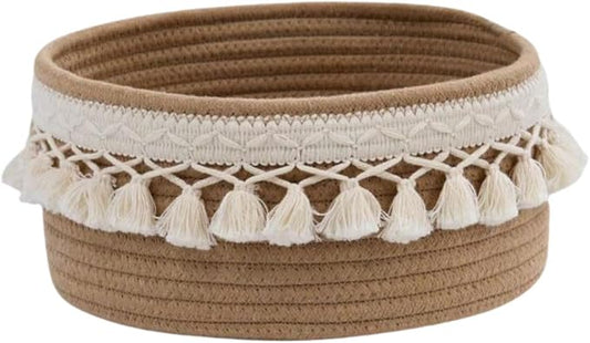 predolo Sundries Storage Basket Rope Handwoven Decorative Organizer Multipurpose Basket Suitable for Living Room Bedside Table Pantry, L 25cmx25cmx12cm