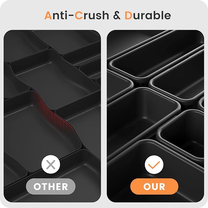 【Military Grade】A-LuGei Drawer Organizer,【𝟱𝗦𝗶𝘇𝗲】Makeup organizer,【Holds 177 Items】Bathroom Organizers and Storage,Organization and Storage,Desk Drawer Organizer for Vanity【Black】