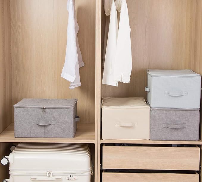 17.6 X 13.6 X 9.7",Folding Closet Clothes Storage Boxes with Zip Lid, 2 PCS | 17.6"x 13.6"x 9.7", drawer Cubes, Breathable Fabric & foldable Design Organizer Bins for Clothing Toy Dolls, Blankets